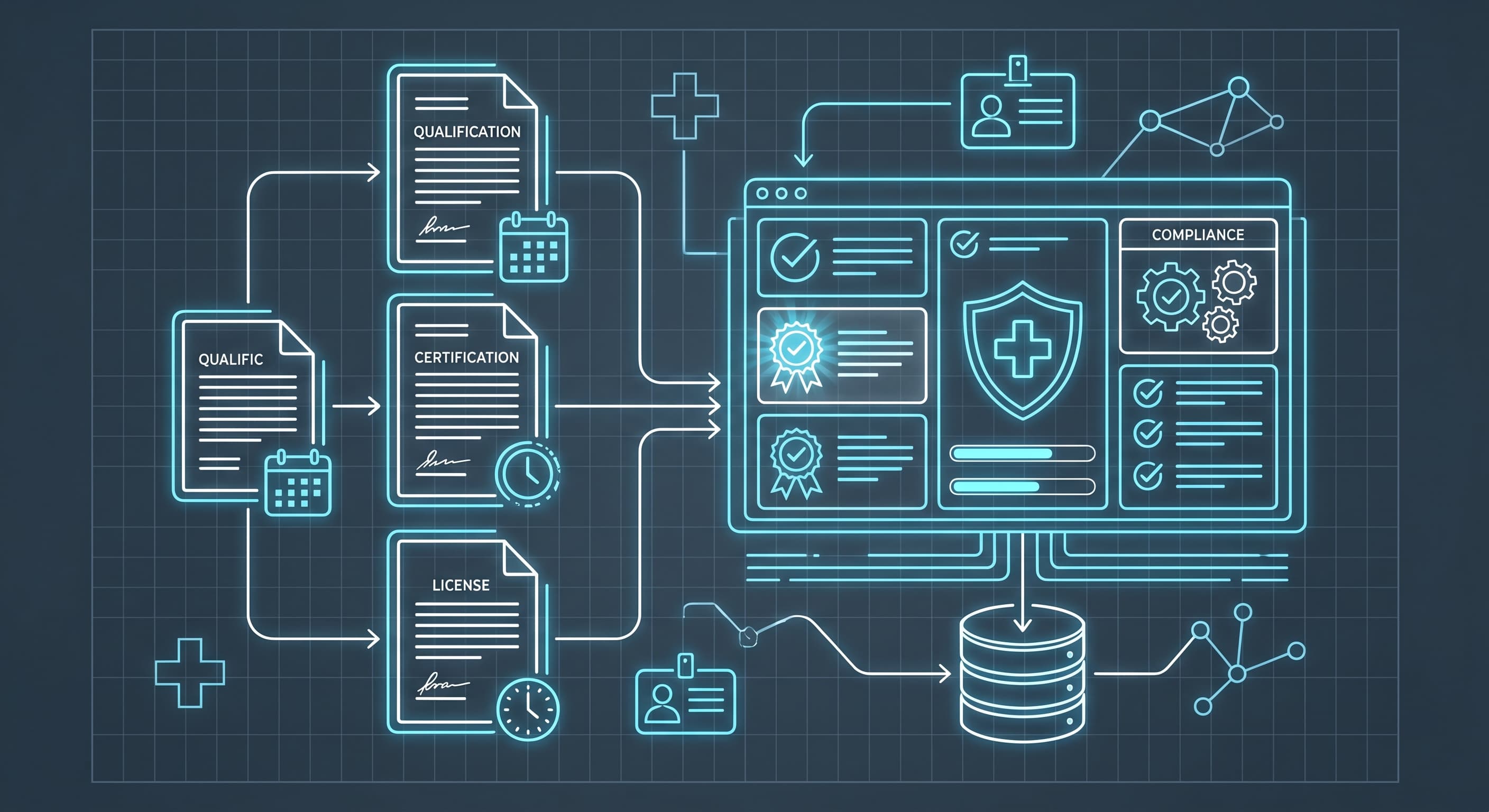Hospital credentialing documents and compliance review dashboard